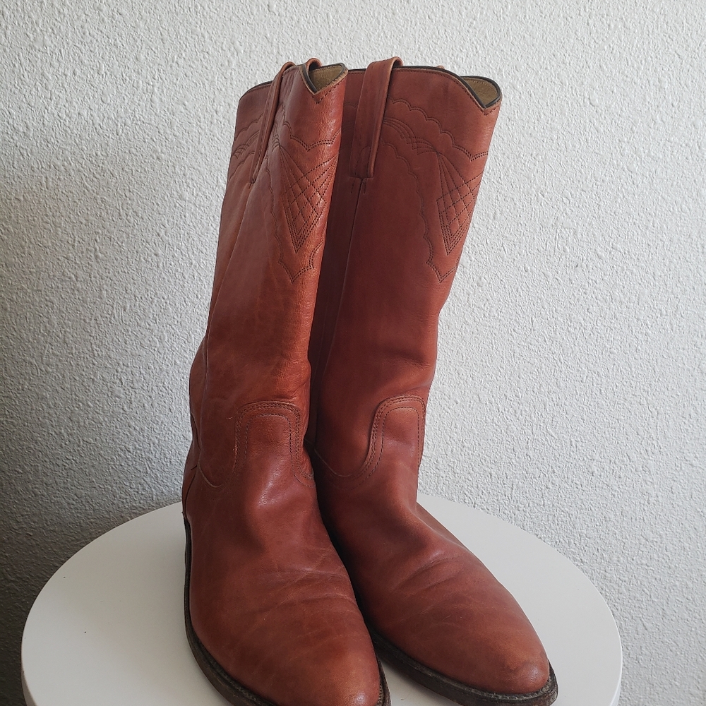 Frye Chestnut Brown Leather Western Pull-On Boots - Picture 14 of 15
